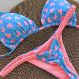 Biquíni Corações e Animal Print com Tie Back