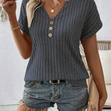 Blusa de Malha Decote V com Botões