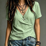 Blusa Decote V com Transpasse Frontal