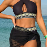 Conjunto Biquíni 3 Peças Ziguezague com Saia