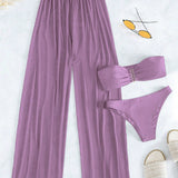 Conjunto de Biquíni 3 Peças Elegante com Calça de Cobertura