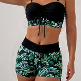 Conjunto de Biquíni com Shorts Tropical