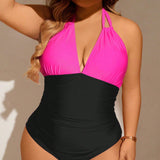 Maiô Plus Size Halter com Pregas