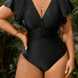Maiô Plus Size com Mangas Franzidas