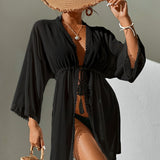 Saída de Praia Kimono Boho com Cordão