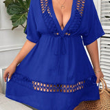 Saída de Praia Plus Size Bordado Vazado
