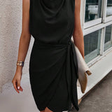 Vestido Casual de Cor Sólida com Amarração