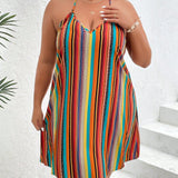 Vestido de Praia Plus Size Halter Listrado