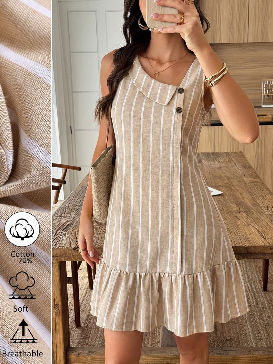 Vestido Curto Boho com Gola Assimétrica e Babado na Barra - La Lecce