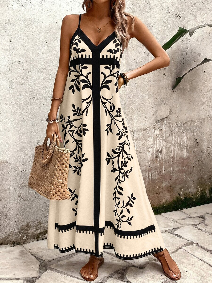 Vestido Longo Estampa de Onça com Alças Finas