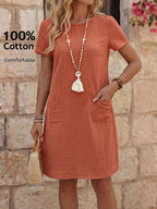 Vestido Midi Camiseta de Manga Curta com Bolsos - La Lecce