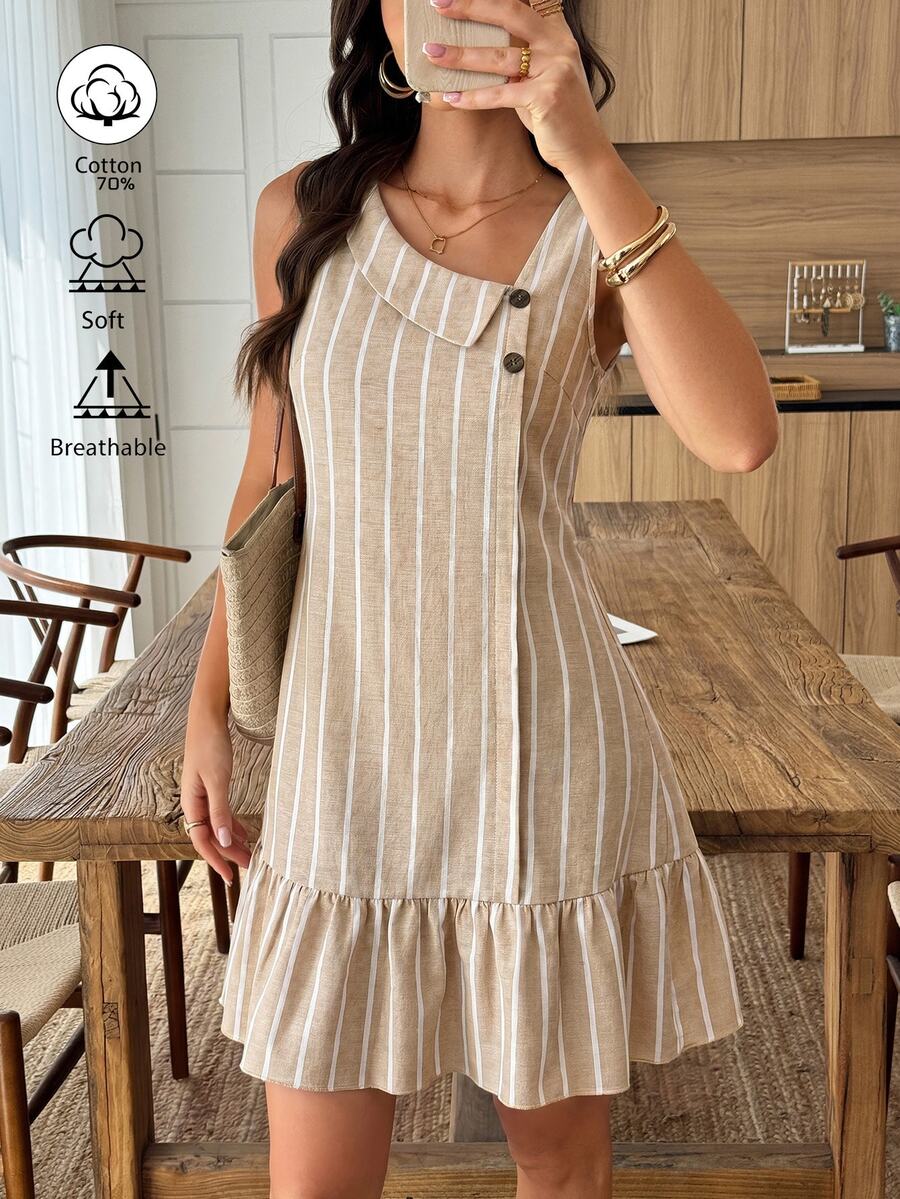 Vestido Midi Bata com Gola Assimétrica e Botões - La Lecce