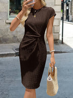 Vestido Midi de Algodão com Detalhe Torcido e Manga Curta - La Lecce