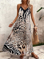 Vestido Longo Estampa de Leopardo com Costas Abertas - La Lecce