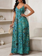 Vestido Longo Floral Decote V com Aplicação de Rosa 3D