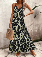 Vestido Longo Estampa de Leopardo com Costas Abertas - La Lecce