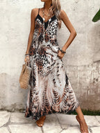 Vestido Longo Estampa de Leopardo com Costas Abertas - La Lecce