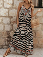 Vestido Longo Estampa de Onça com Alças Finas