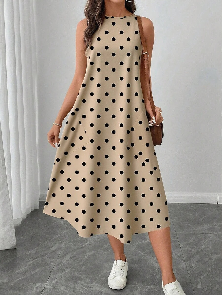 Vestido Midi Poá com Gola Redonda e Bolsos - La Lecce
