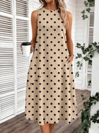 Vestido Midi Poá com Gola Redonda e Bolsos - La Lecce