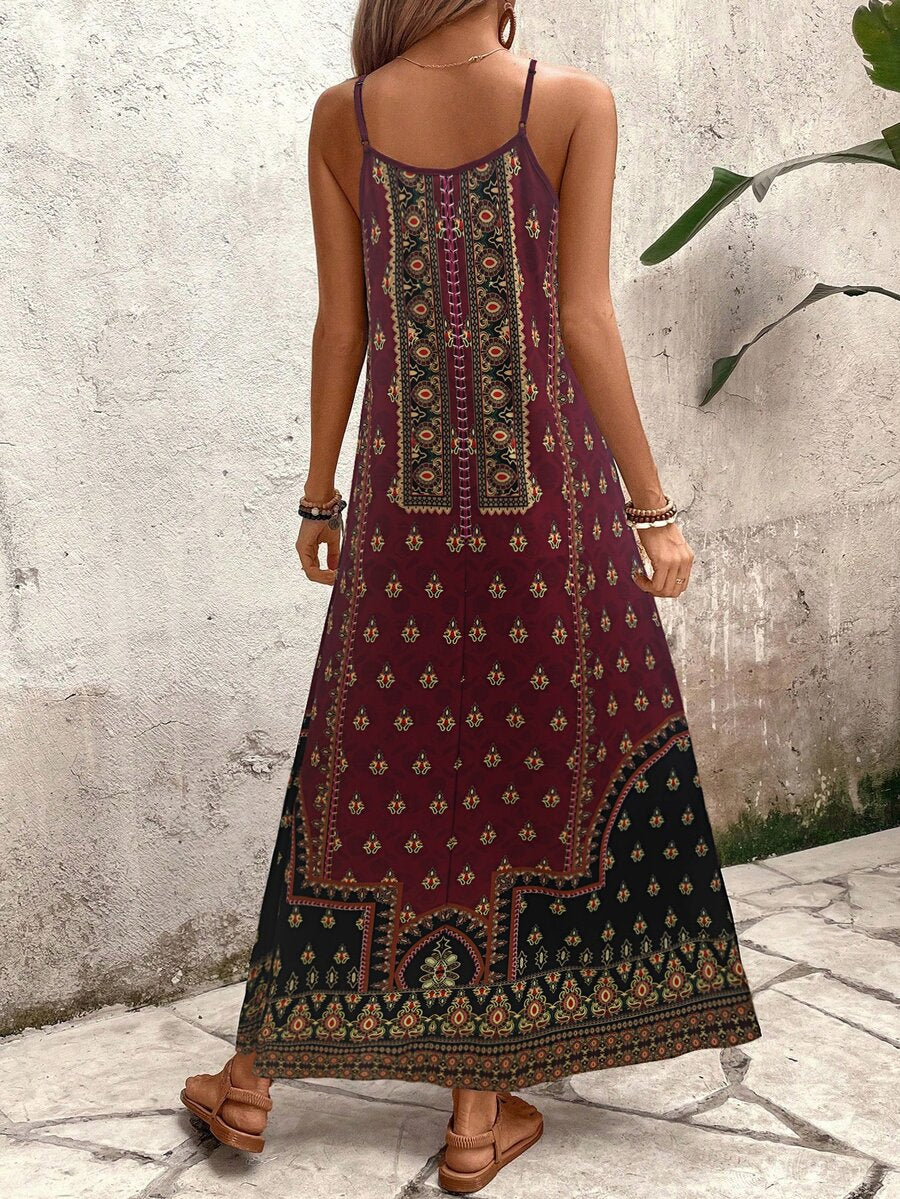 Vestido Longo Estampa de Onça com Alças Finas