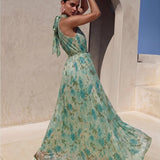 Vestido Longo Floral Frente Única com Cinto