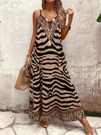 Vestido Longo Estampa de Onça com Alças Finas - La Lecce