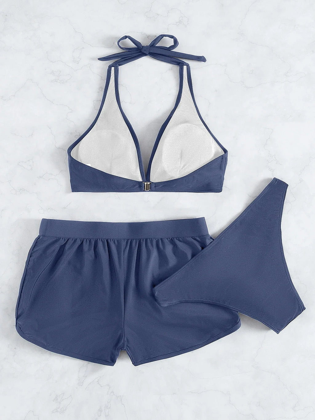 Conjunto de Biquíni Frente-Única com Tie Back e Caleçon 3 Peças
