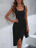 Vestido Midi Regata com Amarração Lateral e Bainha Assimétrica - La Lecce