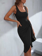 Vestido Midi Regata com Amarração Lateral e Bainha Assimétrica - La Lecce