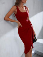 Vestido Midi Regata com Amarração Lateral e Bainha Assimétrica - La Lecce