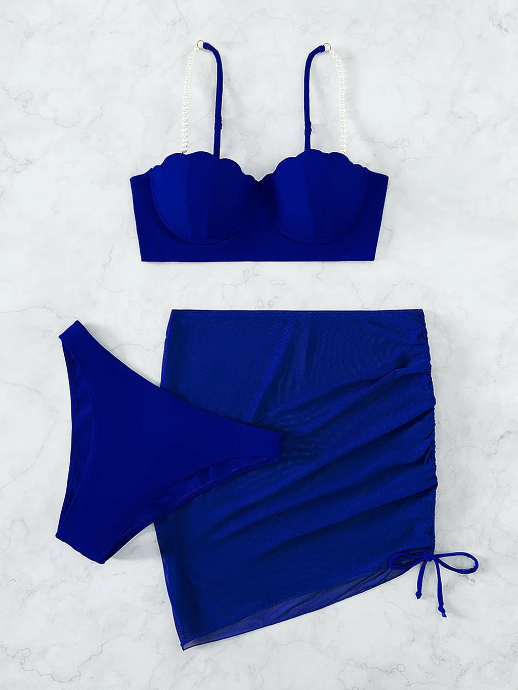Conjunto de Biquíni 3 Peças Push-Up com Saia Leque