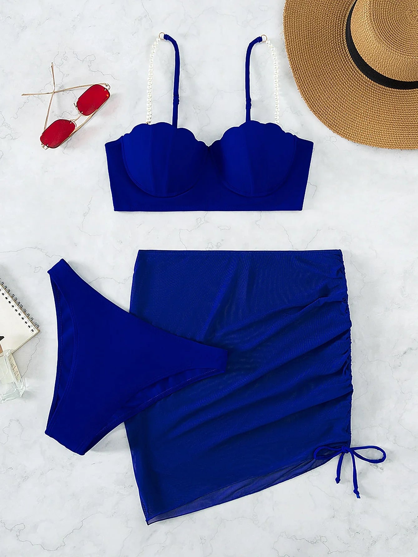 Conjunto de Biquíni 3 Peças Push-Up com Saia Leque