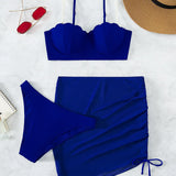 Conjunto de Biquíni 3 Peças Push-Up com Saia Leque