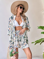 Conjunto 2 Peças Blusa Tropical Gola de Xale