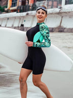 Macacão de Praia Manga Longa com Zíper e Estampa Floral