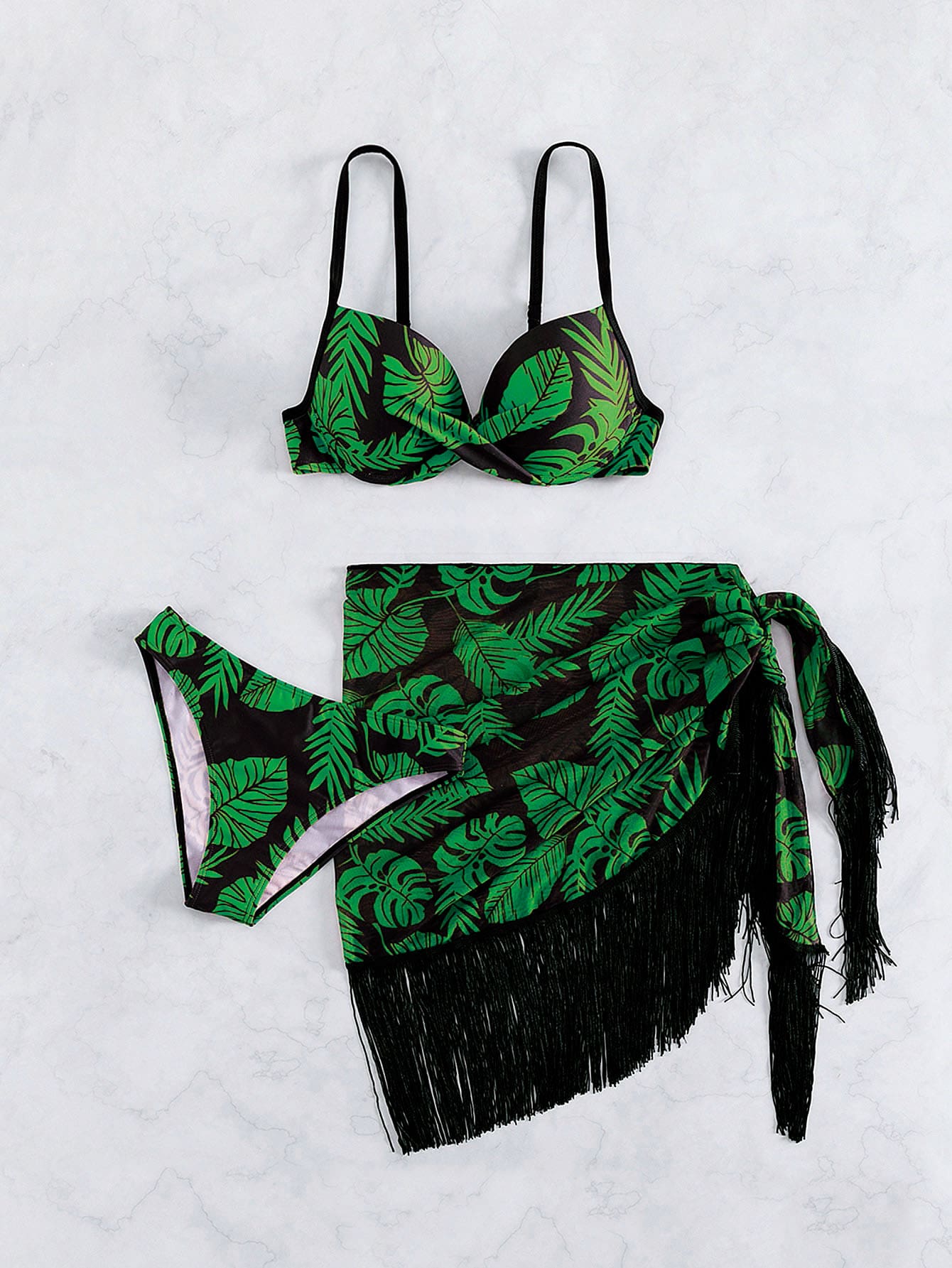 Conjunto Praia Tropical Fringe 3 Peças