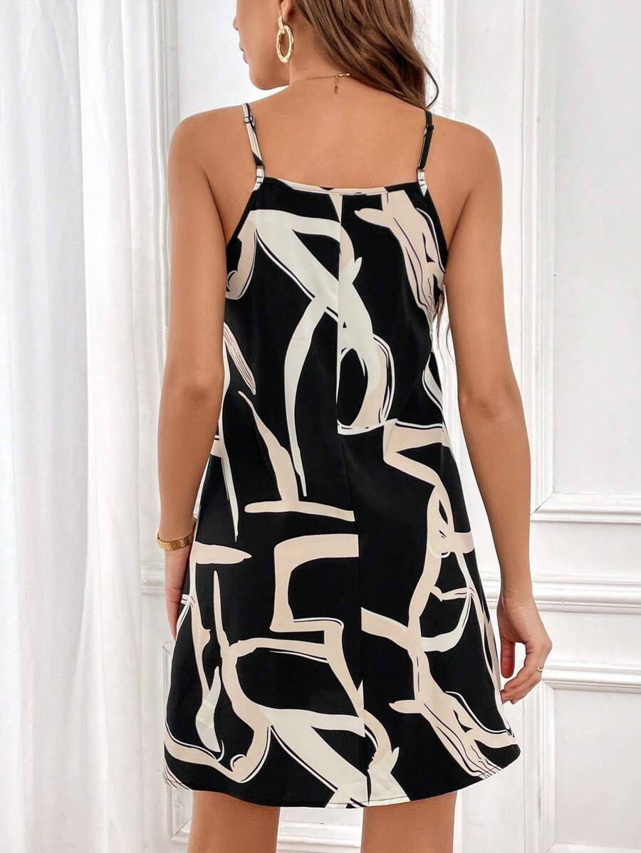 Vestido Curto Cami com Estampa Gráfica e Costas Abertas - La Lecce