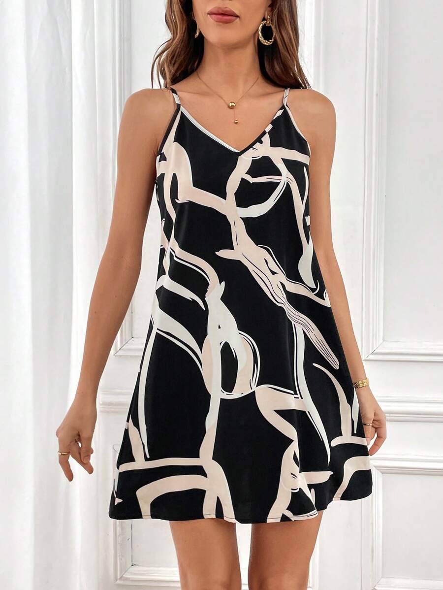 Vestido Curto Cami com Estampa Gráfica e Costas Abertas - La Lecce