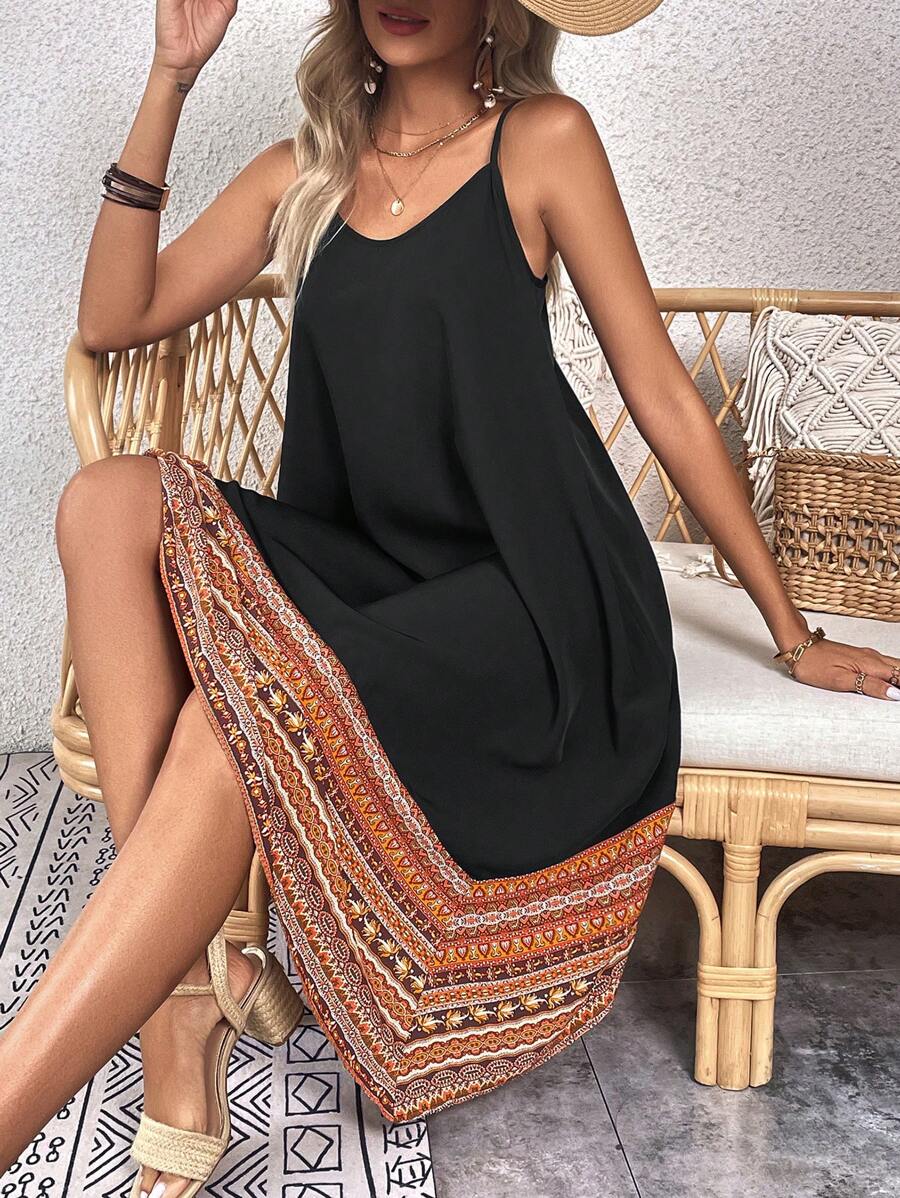 Vestido Midi Cami com Bainha Assimétrica - La Lecce