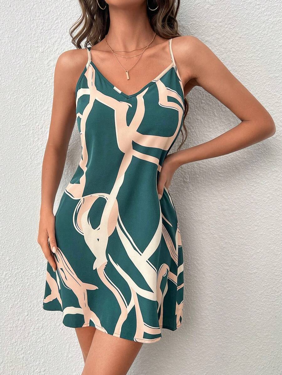 Vestido Curto Cami com Estampa Gráfica e Costas Abertas - La Lecce
