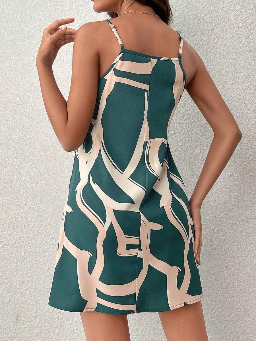 Vestido Curto Cami com Estampa Gráfica e Costas Abertas - La Lecce