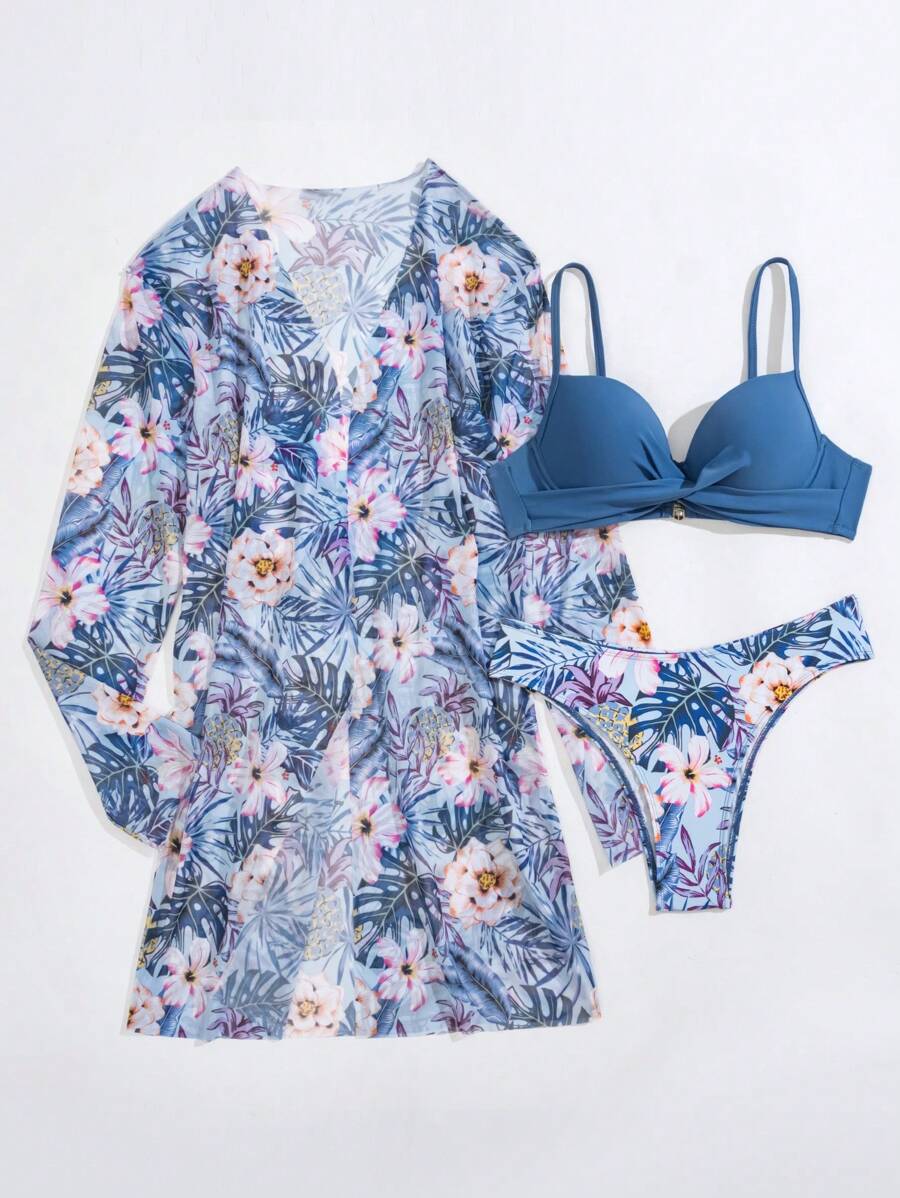 Conjunto Praia Flora Paradise 3 Peças