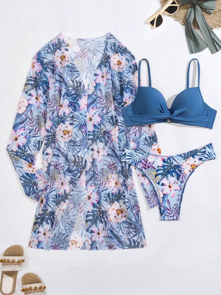Conjunto Praia Flora Paradise 3 Peças