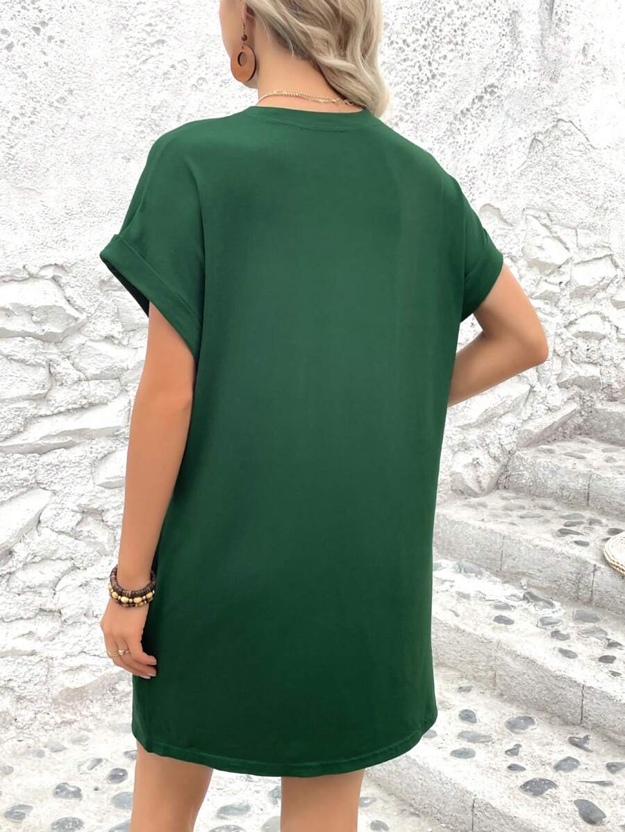 Vestido Curto Camiseta com Bolsos e Manga Morcego - La Lecce