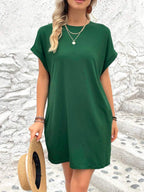 Vestido Curto Camiseta com Bolsos e Manga Morcego - La Lecce
