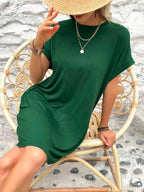 Vestido Curto Camiseta com Bolsos e Manga Morcego - La Lecce