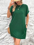 Vestido Curto Camiseta com Bolsos e Manga Morcego - La Lecce