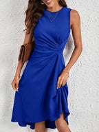 Vestido Midi Evasê com Frente Franzida e Bainha Assimétrica - La Lecce