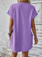 Vestido Curto Camiseta com Bolsos e Manga Morcego - La Lecce